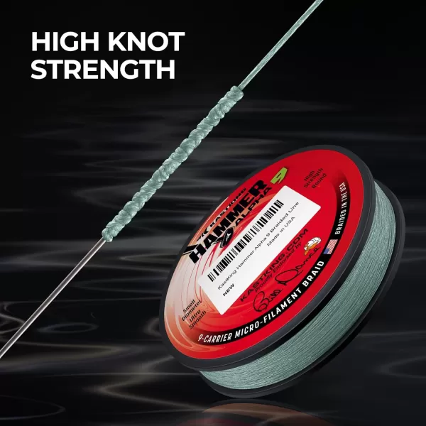 KastKing Hammer Alpha 9 UHMWPE Braided Fishing Line  Made in The USA Strong and Smooth Round 9Carrier Colorfast Braided Fishing Line Perfect for Most Fishing Reel and Finesse ApplicationsMOSS GREEN