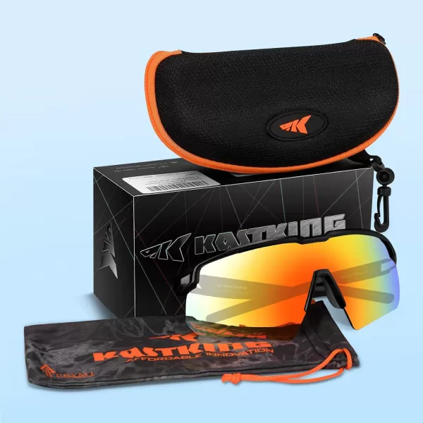 KastKing Hillsboro Polarized Sport Sunglasses for Men and Women Ideal for Baseball Cycling Running Biking UV protectionFrame Black  Lens Orange Revo