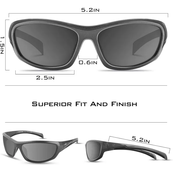 KastKing Hiwassee Polarized Sport Sunglasses for Men and Women Wrap Sunglasses for Fishing Cycling and RunningUV ProtectionFrame Gloss Metalic GunLenssmoke  Silver Mirror