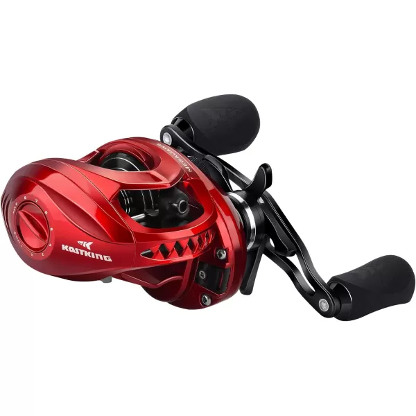 KastKing MegaJaws Baitcasting Fishing Reel New AutoMag Dual Braking System Baitcaster Fishing Reel Only 67oz 1764 LBs Carbon Fiber Drag 111 Shielded BB High Speed 541 to 911 Gear RatiosBLeft HandedPredator Red911