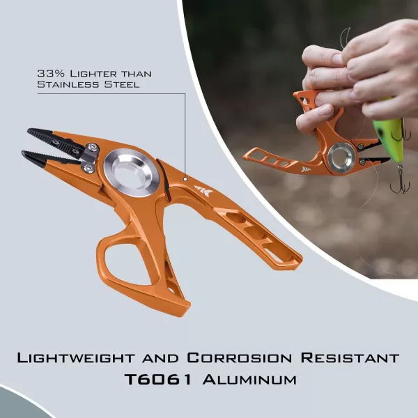 KastKing Micro Gila Fishing Pliers Integrated Finger Hole Aircraft Grade Aluminum Fishing Tools Saltwater Resistant Fishing Gear Tungsten Carbide Cutters OliveBurt Orange