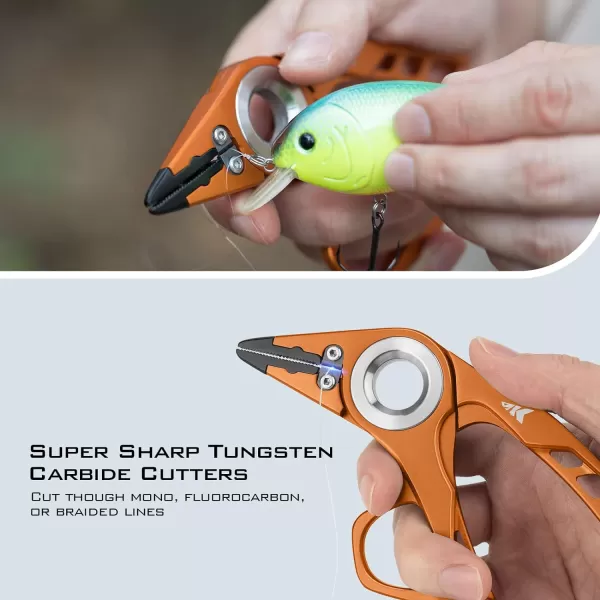 KastKing Micro Gila Fishing Pliers Integrated Finger Hole Aircraft Grade Aluminum Fishing Tools Saltwater Resistant Fishing Gear Tungsten Carbide Cutters OliveBurt Orange