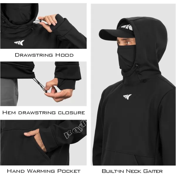 KastKing Mountain Mist Fishing Hoodie Water Resistant Windproof Breathable Fleece Lining BuiltIn Neck Gaiter amp Thumb HolesBlack