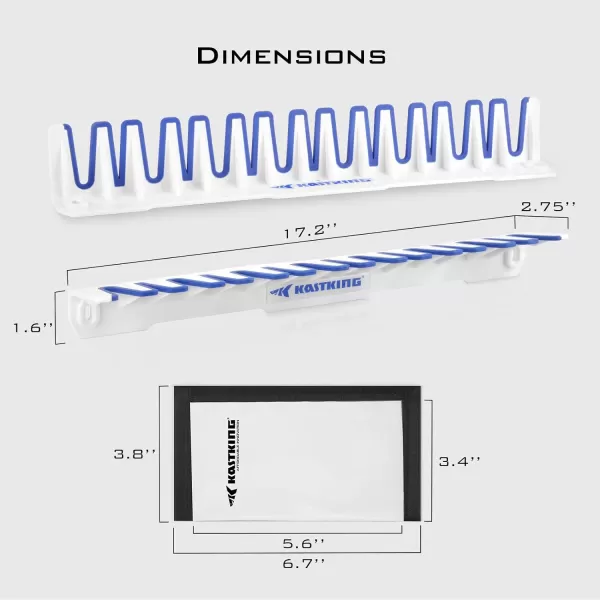 KastKing Patented V15 Vertical Fishing Rod Holder  Wall Mounted Fishing Rod Rack Store 15 Rods or Fishing Rod Combos in 1725 Inches Great Fishing Pole Holder and RackC WhiteBlue 1 Rod Rack with 4pc Lure Wrap