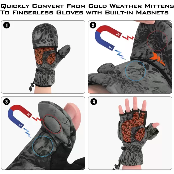 KastKing PolarBlast Ice Fishing Gloves Convertible Mittens  Cold Weather Fishing Mittens and Fingerless Gloves with 3M Thinsulate  Winter Fishing Mittens Ideal for Ice Fishing PhotographyBlackout