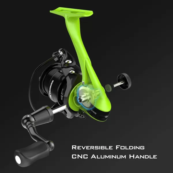 KastKing Royale Legend II Ice Spinning Reel  58 oz  Size 500 is Perfect for Ice Fishing Up to 11 Lbs Carbon Drag 511 Gear Ratio Sharkskin WaterWicking TPE Grips Extra Long Reel Foot Stem for GlovesA Green  511