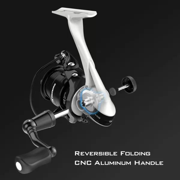 KastKing Royale Legend II Ice Spinning Reel  58 oz  Size 500 is Perfect for Ice Fishing Up to 11 Lbs Carbon Drag 511 Gear Ratio Sharkskin WaterWicking TPE Grips Extra Long Reel Foot Stem for GlovesB White  511