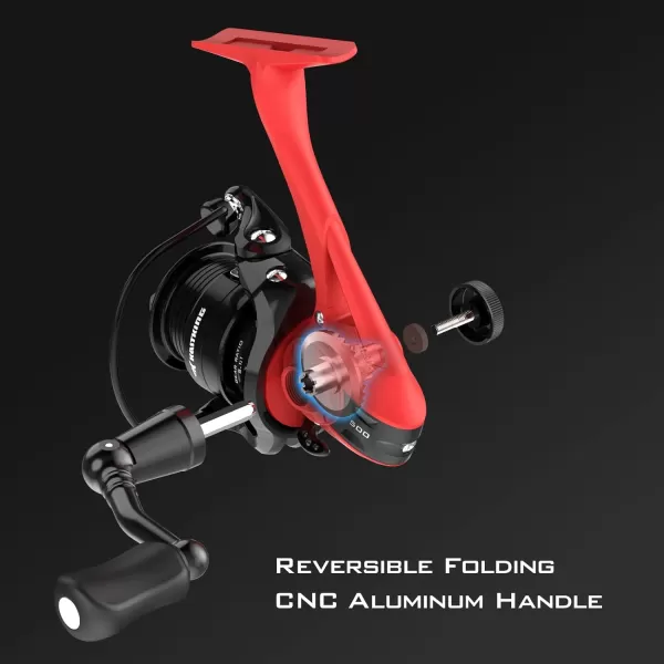 KastKing Royale Legend II Ice Spinning Reel  58 oz  Size 500 is Perfect for Ice Fishing Up to 11 Lbs Carbon Drag 511 Gear Ratio Sharkskin WaterWicking TPE Grips Extra Long Reel Foot Stem for GlovesC Red  511