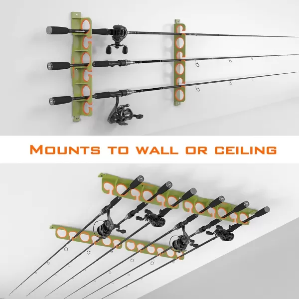 KastKing SafeGuard Fishing Rod Holder for Garage Wall or Ceiling Mounted Fishing Rod Rack Storage Organizer Fishing Pole Holder Holds 6 Rods or Combos in Less Than 18 InchesGreen 1 Pack