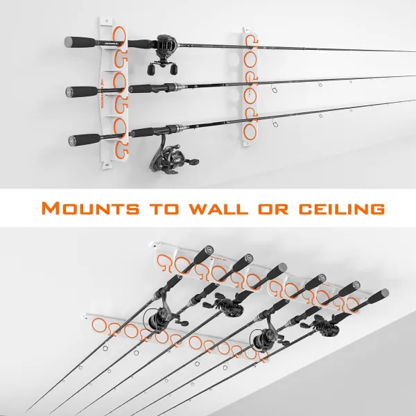 KastKing SafeGuard Fishing Rod Holder for Garage Wall or Ceiling Mounted Fishing Rod Rack Storage Organizer Fishing Pole Holder Holds 6 Rods or Combos in Less Than 18 InchesWhite 1 Pack