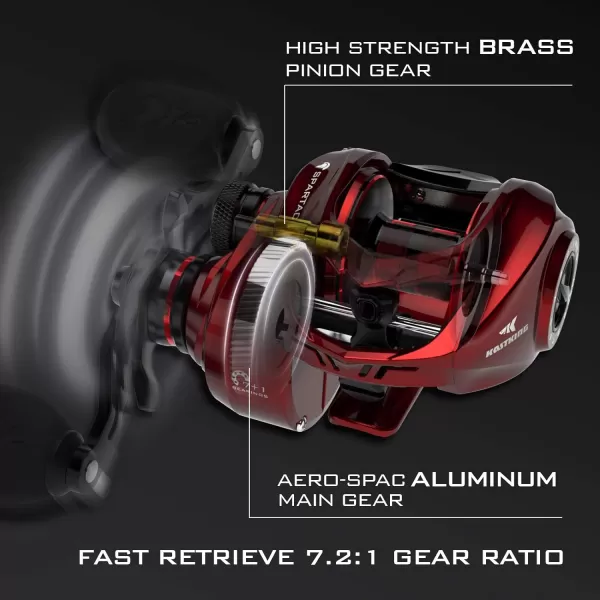 KastKing Spartacus II Baitcasting Fishing Reel 6oz Ultralight Baitcaster Reel Super Smooth with 176 LB Carbon Fiber Drag 721 Gear Ratio 39mm Palm Perfect Lower Profile DesignDRightFire Engine Red721