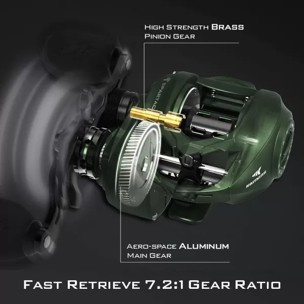 KastKing Spartacus II Baitcasting Fishing Reel 6oz Ultralight Baitcaster Reel Super Smooth with 176 LB Carbon Fiber Drag 721 Gear Ratio 39mm Palm Perfect Lower Profile DesignALeftStryker Green721