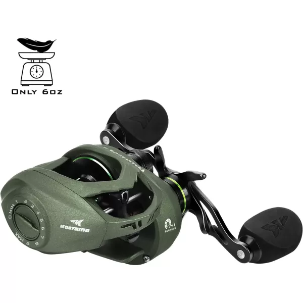 KastKing Spartacus II Baitcasting Fishing Reel 6oz Ultralight Baitcaster Reel Super Smooth with 176 LB Carbon Fiber Drag 721 Gear Ratio 39mm Palm Perfect Lower Profile DesignARightStryker Green721