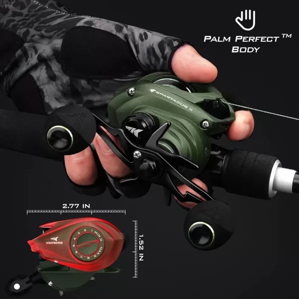 KastKing Spartacus II Baitcasting Fishing Reel 6oz Ultralight Baitcaster Reel Super Smooth with 176 LB Carbon Fiber Drag 721 Gear Ratio 39mm Palm Perfect Lower Profile DesignARightStryker Green721