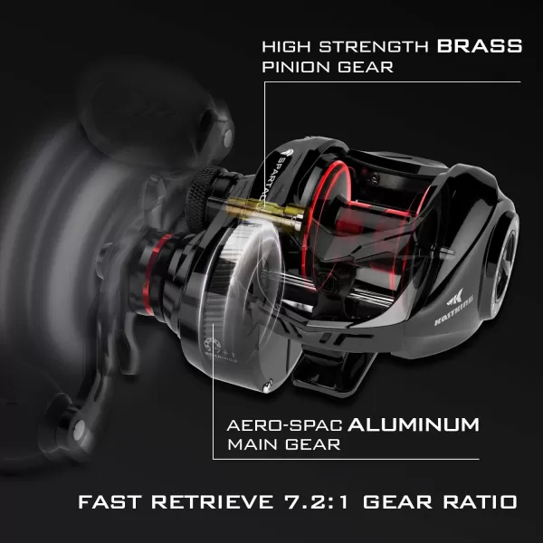 KastKing Spartacus II Baitcasting Fishing Reel 6oz Ultralight Baitcaster Reel Super Smooth with 176 LB Carbon Fiber Drag 721 Gear Ratio 39mm Palm Perfect Lower Profile DesignCLeftBlack Rhino721