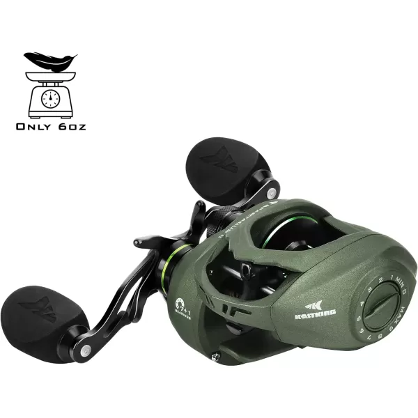 KastKing Spartacus II Baitcasting Fishing Reel 6oz Ultralight Baitcaster Reel Super Smooth with 176 LB Carbon Fiber Drag 721 Gear Ratio 39mm Palm Perfect Lower Profile DesignALeftStryker Green721