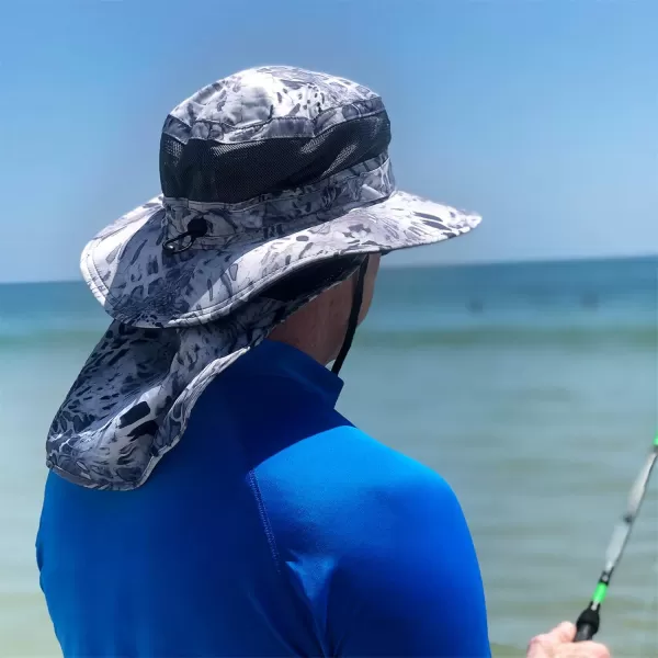 KastKing UPF 50 Boonie Hat Fishing Hat with Removable Neck Flap Sun Hats for MenA Silver Mistwith Neck Shield