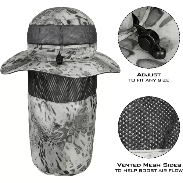 KastKing UPF 50 Boonie Hat Fishing Hat with Removable Neck Flap Sun Hats for MenA Silver Mistwith Neck Shield