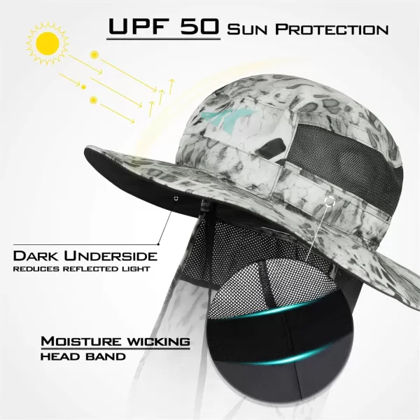 KastKing UPF 50 Boonie Hat Fishing Hat with Removable Neck Flap Sun Hats for MenA Silver Mistwith Neck Shield