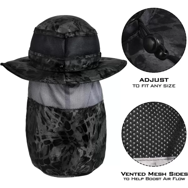 KastKing UPF 50 Boonie Hat Fishing Hat with Removable Neck Flap Sun Hats for MenB Blackoutwith Neck Shield