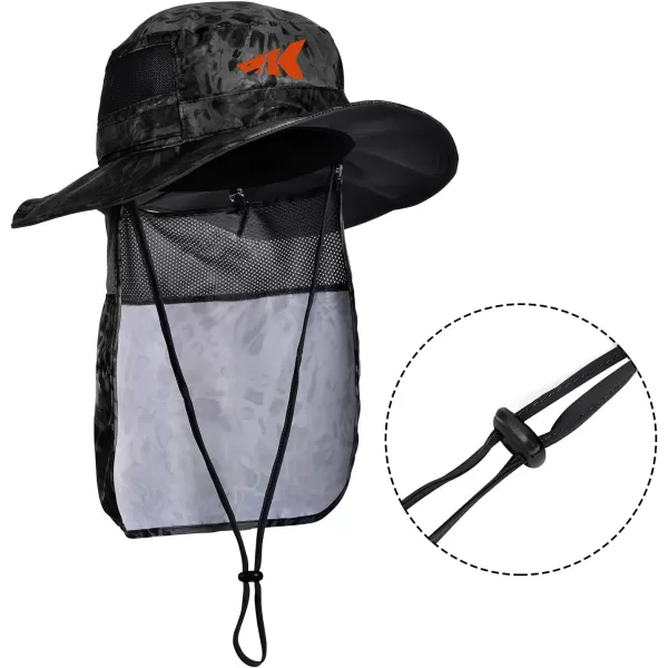 KastKing UPF 50 Boonie Hat Fishing Hat with Removable Neck Flap Sun Hats for MenB Blackoutwith Neck Shield