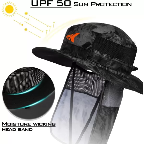 KastKing UPF 50 Boonie Hat Fishing Hat with Removable Neck Flap Sun Hats for MenB Blackoutwith Neck Shield