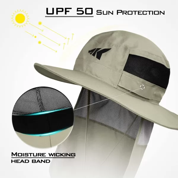 KastKing UPF 50 Boonie Hat Fishing Hat with Removable Neck Flap Sun Hats for MenD Khakiwith Neck Shield