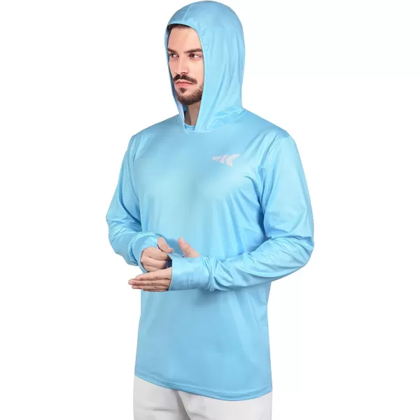 KastKing UPF 50 Fishing Hoodie Shirt For Men And Women Long Sleeve Fishing Hiking Shirt Breathable Moisture WickingAblue Without Neck Gaiter