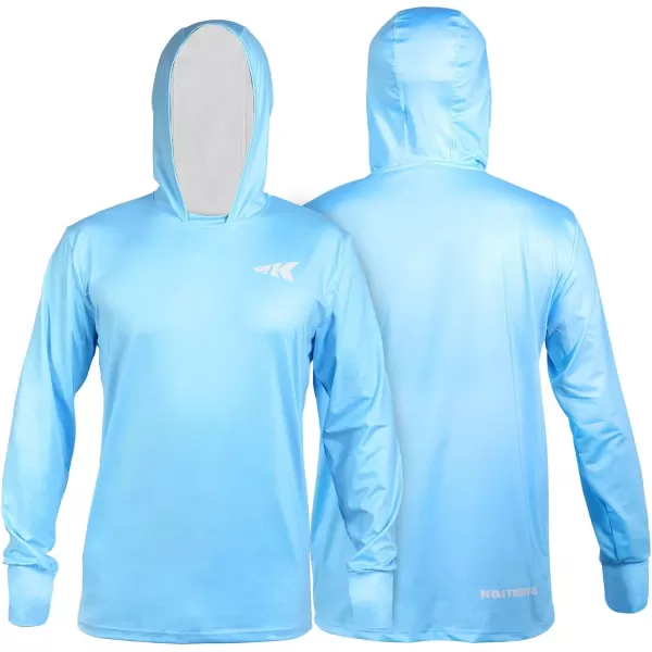 KastKing UPF 50 Fishing Hoodie Shirt For Men And Women Long Sleeve Fishing Hiking Shirt Breathable Moisture WickingAblue Without Neck Gaiter