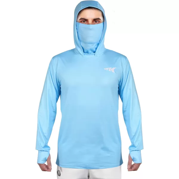 KastKing UPF 50 Fishing Hoodie Shirt For Men And Women Long Sleeve Fishing Hiking Shirt Breathable Moisture WickingGblue With Neck Gaiter