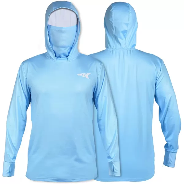 KastKing UPF 50 Fishing Hoodie Shirt For Men And Women Long Sleeve Fishing Hiking Shirt Breathable Moisture WickingGblue With Neck Gaiter