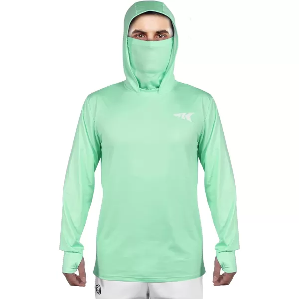 KastKing UPF 50 Fishing Hoodie Shirt For Men And Women Long Sleeve Fishing Hiking Shirt Breathable Moisture WickingHseafoam With Neck Gaiter