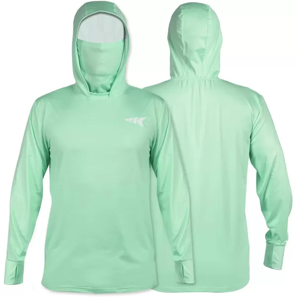 KastKing UPF 50 Fishing Hoodie Shirt For Men And Women Long Sleeve Fishing Hiking Shirt Breathable Moisture WickingHseafoam With Neck Gaiter