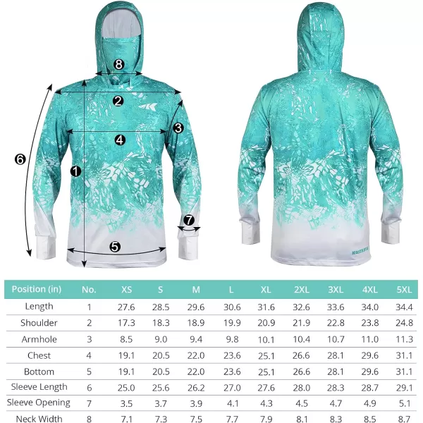 KastKing UPF 50 Fishing Hoodie Shirt For Men And Women Long Sleeve Fishing Hiking Shirt Breathable Moisture WickingKturquoise Fade With Neck Gaiter