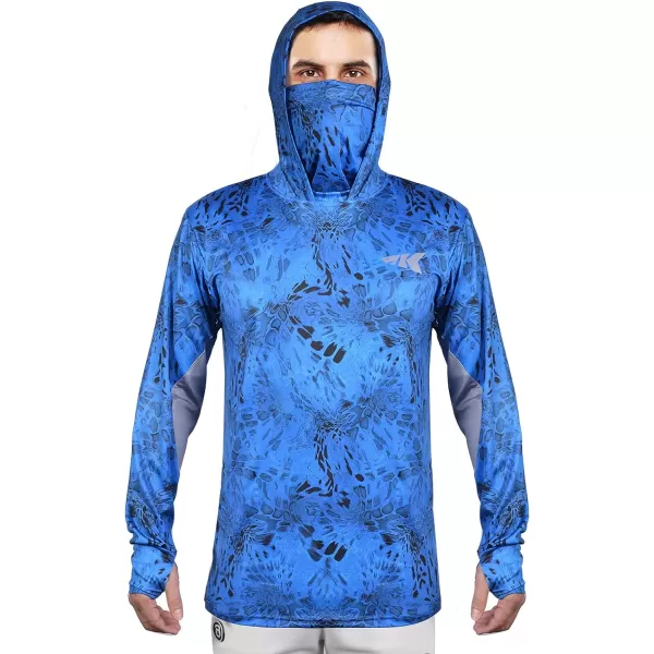 KastKing UPF 50 Fishing Hoodie Shirt For Men And Women Long Sleeve Fishing Hiking Shirt Breathable Moisture WickingLblue Patriot With Neck Gaiter