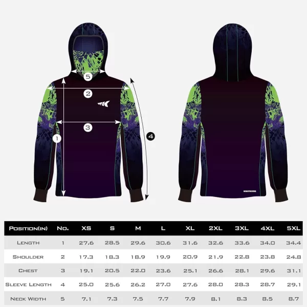 KastKing UPF 50 Fishing Hoodie Shirt For Men And Women Long Sleeve Fishing Hiking Shirt Breathable Moisture WickingOwildcat Purple and Lime Green With Neck Gaiter