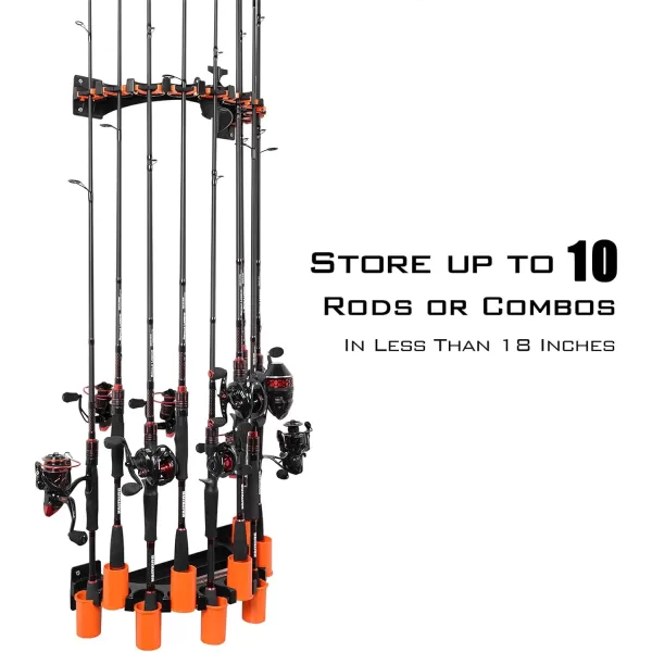 KastKing V10 Rod Rack with Line Spooling Station Wall Mounted Fishing RodCombo Rack Holds 10 Combos Fishing Line Spooling Tool for Spinning and Casting Reels2pcs Line Boss IncludedBlack