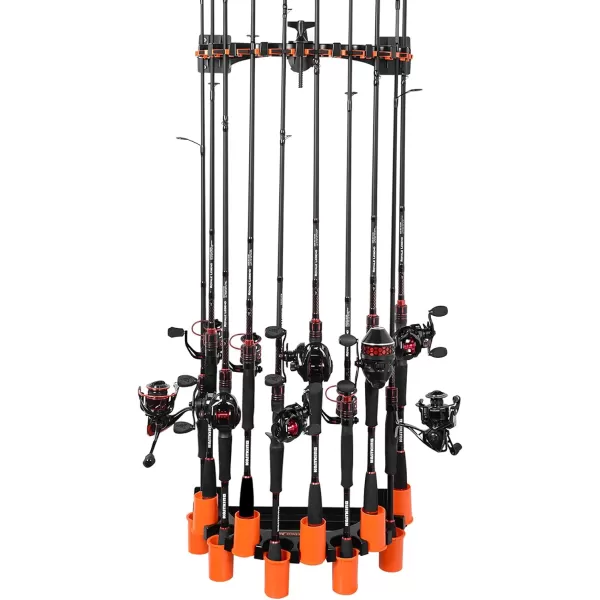 KastKing V10 Rod Rack with Line Spooling Station Wall Mounted Fishing RodCombo Rack Holds 10 Combos Fishing Line Spooling Tool for Spinning and Casting Reels2pcs Line Boss IncludedBlack