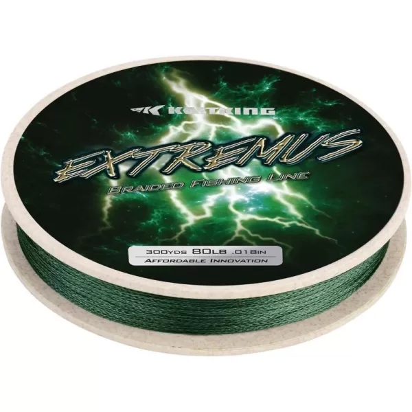 KastKing Extremus Braided Fishing Line Highly Abrasion Resistant 4Strand Braided Lines Thin Diameter Zero Stretch Zero Memory Easy Casting Great Knot Strength Color FastMoss Green