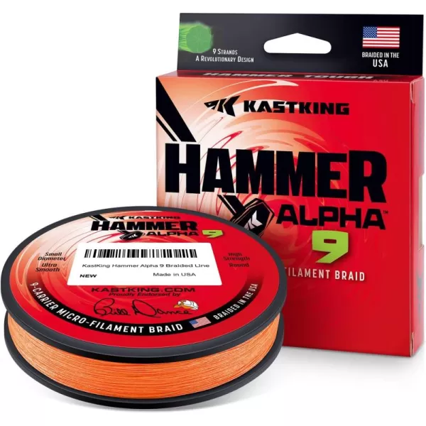 KastKing Hammer Alpha 9 UHMWPE Braided Fishing Line  Made in The USA Strong and Smooth Round 9Carrier Colorfast Braided Fishing Line Perfect for Most Fishing Reel and Finesse ApplicationsORANGE