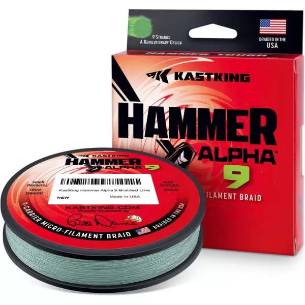 KastKing Hammer Alpha 9 UHMWPE Braided Fishing Line  Made in The USA Strong and Smooth Round 9Carrier Colorfast Braided Fishing Line Perfect for Most Fishing Reel and Finesse ApplicationsMOSS GREEN