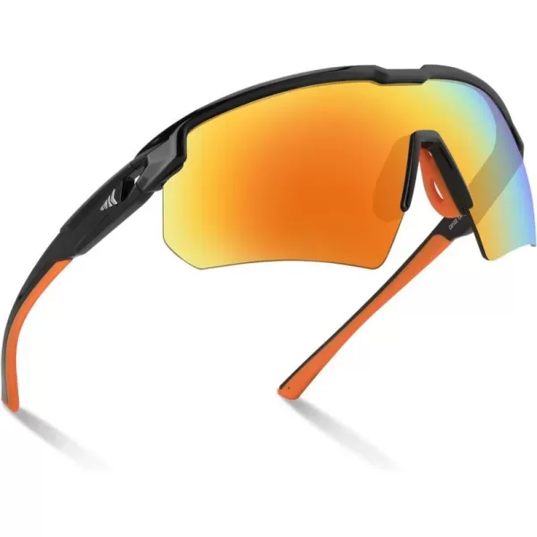 KastKing Hillsboro Polarized Sport Sunglasses for Men and Women Ideal for Baseball Cycling Running Biking UV protectionFrame Black  Lens Orange Revo