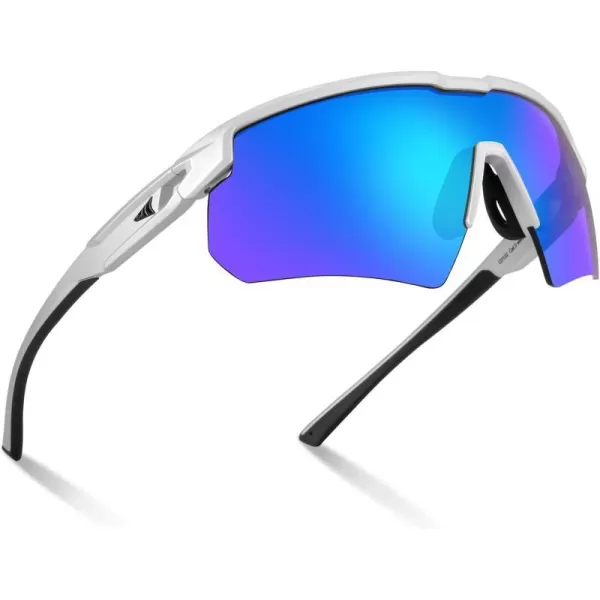 KastKing Hillsboro Polarized Sport Sunglasses for Men and Women Ideal for Baseball Cycling Running Biking UV protectionFrame Double Matt Silver  Lens Smoke  Blue Ocean