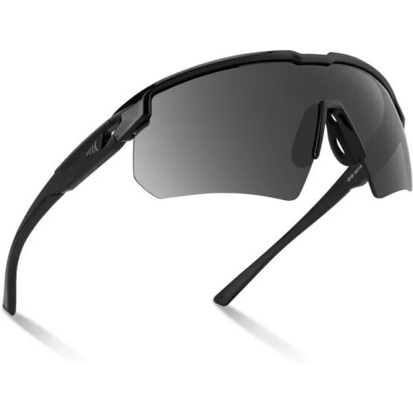 KastKing Hillsboro Polarized Sport Sunglasses for Men and Women Ideal for Baseball Cycling Running Biking UV protectionFrame Gloss Black  Lenssmoke