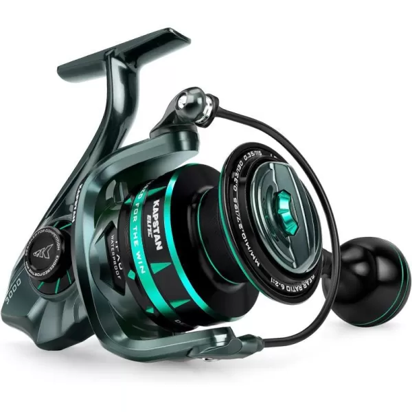 KastKing Kapstan Elite Saltwater Spinning Reel  IPX6 100 Waterproof  Up to 55LBs Max Drag Big Game Fishing Reel  CNC Aluminum Body  Power Handle 611 CorrosionResistance Bearing SystemBGreenHigh SpeedIPX6