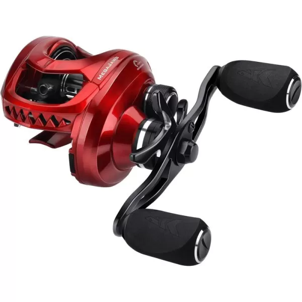 KastKing MegaJaws Baitcasting Fishing Reel New AutoMag Dual Braking System Baitcaster Fishing Reel Only 67oz 1764 LBs Carbon Fiber Drag 111 Shielded BB High Speed 541 to 911 Gear RatiosBLeft HandedPredator Red911