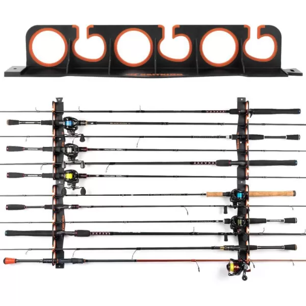 KastKing SafeGuard Fishing Rod Holder for Garage Wall or Ceiling Mounted Fishing Rod Rack Storage Organizer Fishing Pole Holder Holds 6 Rods or Combos in Less Than 18 InchesBlack 2 Pack