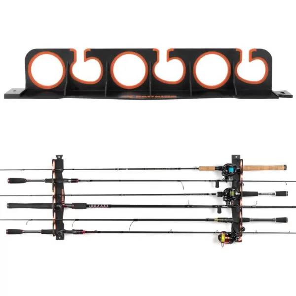 KastKing SafeGuard Fishing Rod Holder for Garage Wall or Ceiling Mounted Fishing Rod Rack Storage Organizer Fishing Pole Holder Holds 6 Rods or Combos in Less Than 18 InchesBlack 1 Pack