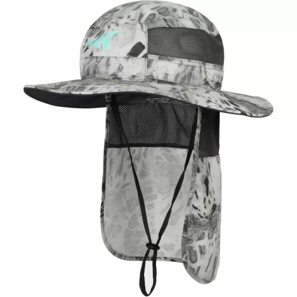 KastKing UPF 50 Boonie Hat Fishing Hat with Removable Neck Flap Sun Hats for MenA Silver Mistwith Neck Shield