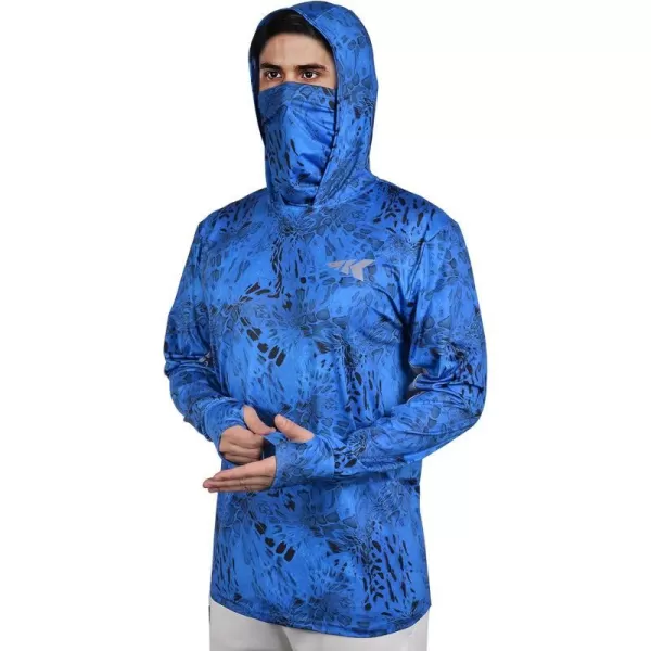 KastKing UPF 50 Fishing Hoodie Shirt For Men And Women Long Sleeve Fishing Hiking Shirt Breathable Moisture WickingLblue Patriot With Neck Gaiter